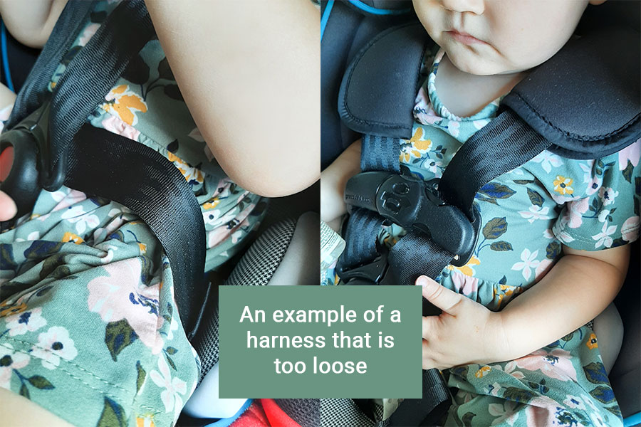 An example of a car seat harness that is too loose