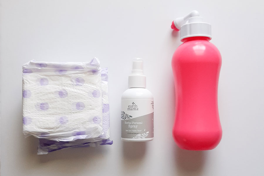 Postpartum Care Kit with Pads, Perineal Spray, and a Peri Bottle
