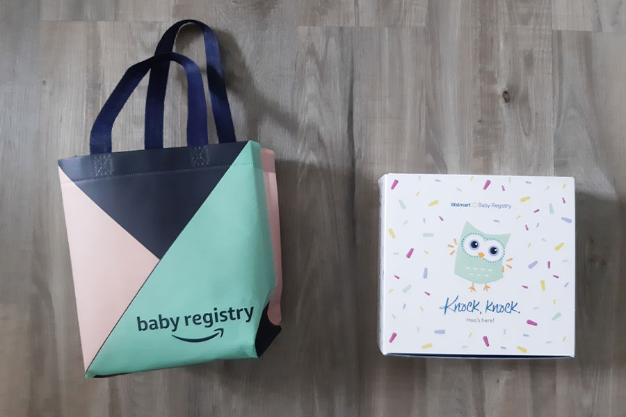 Amazon registry gift tote and Walmart registry gift box