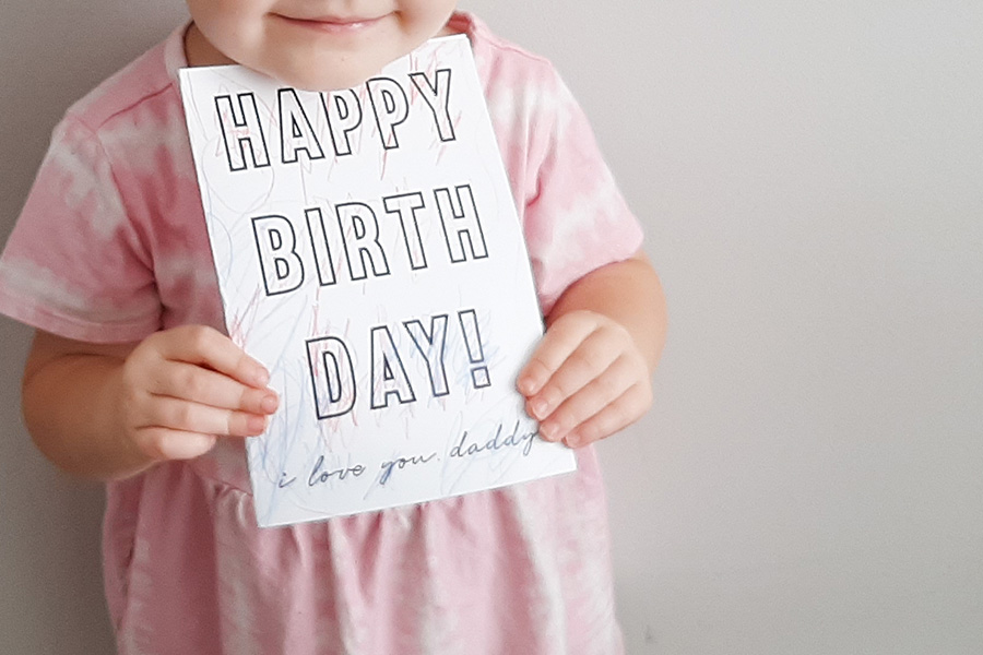 free printable happy birthday coloring card with toddler