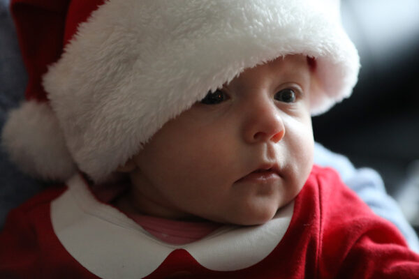 baby with Christmas hat and suit
